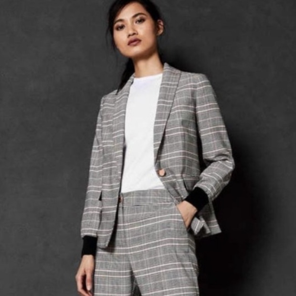 Ted Baker Kimm Ribbed Cuff Plaid Blazer